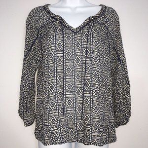 Lucky Brand John Robshaw Womens XS Lightweight Boho Bohemian Pullover 3/4 Sleeve